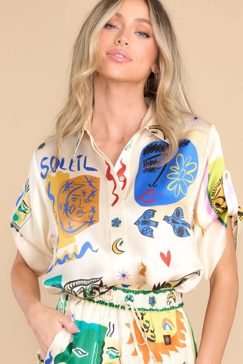 Ensemble chemise et pantalon oversize à imprimé ivoire