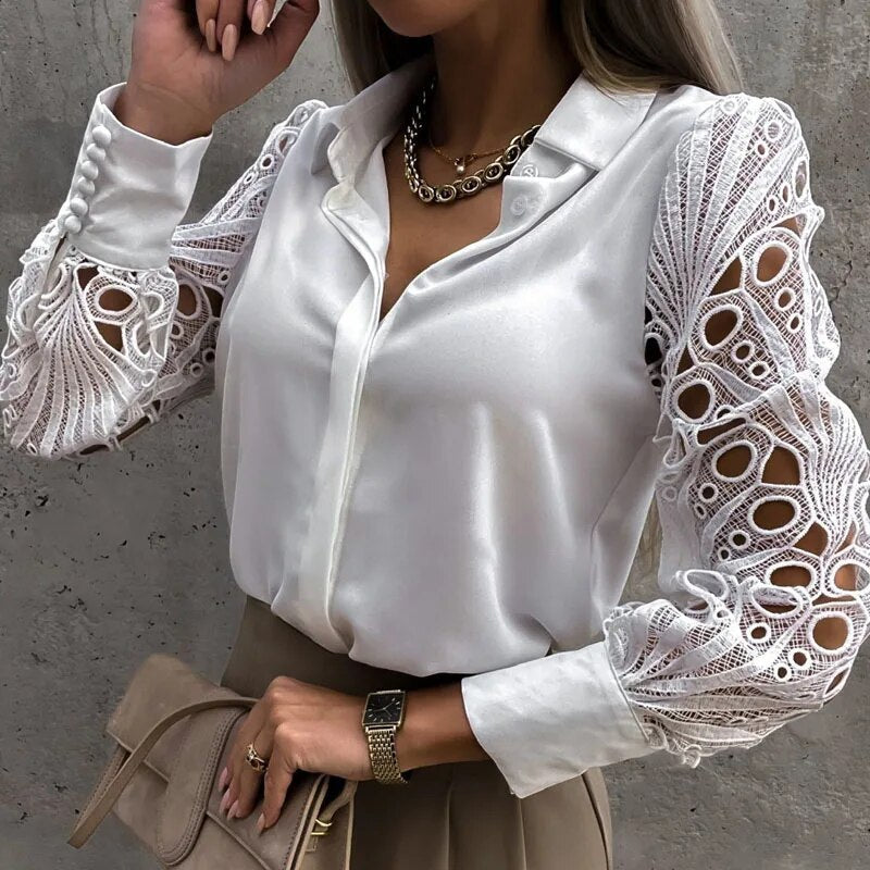 Bellachicha - Weißes Spitzen Langarmshirt