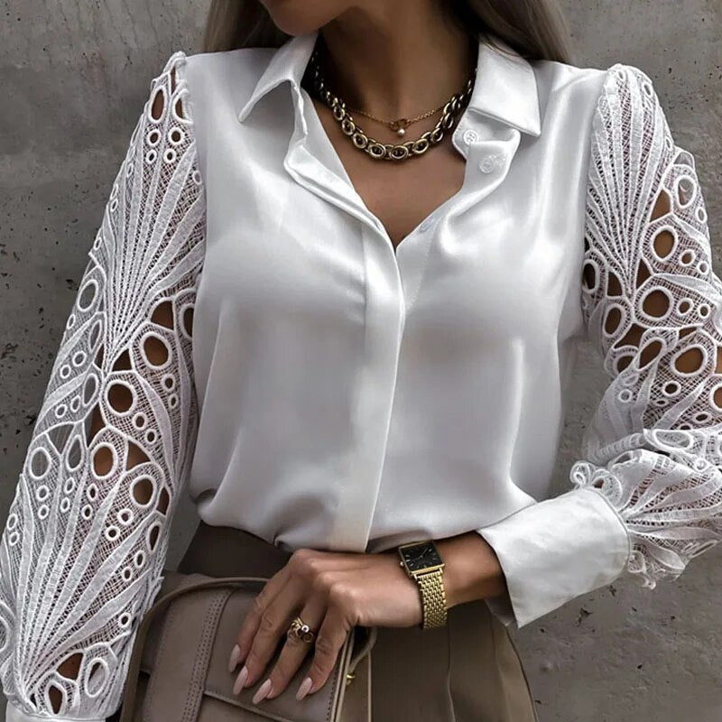 Bellachicha - Weißes Spitzen Langarmshirt