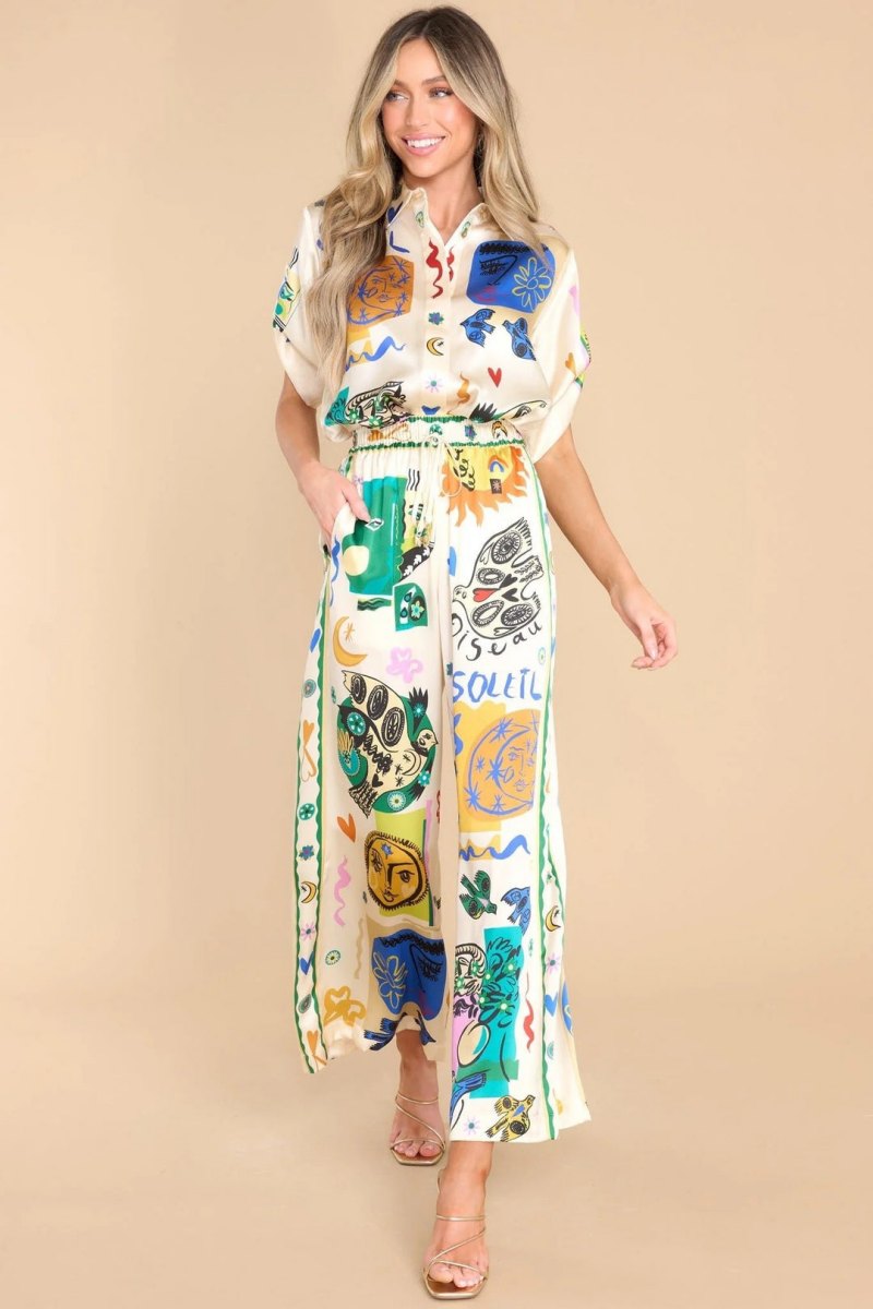 Ensemble chemise et pantalon oversize à imprimé ivoire