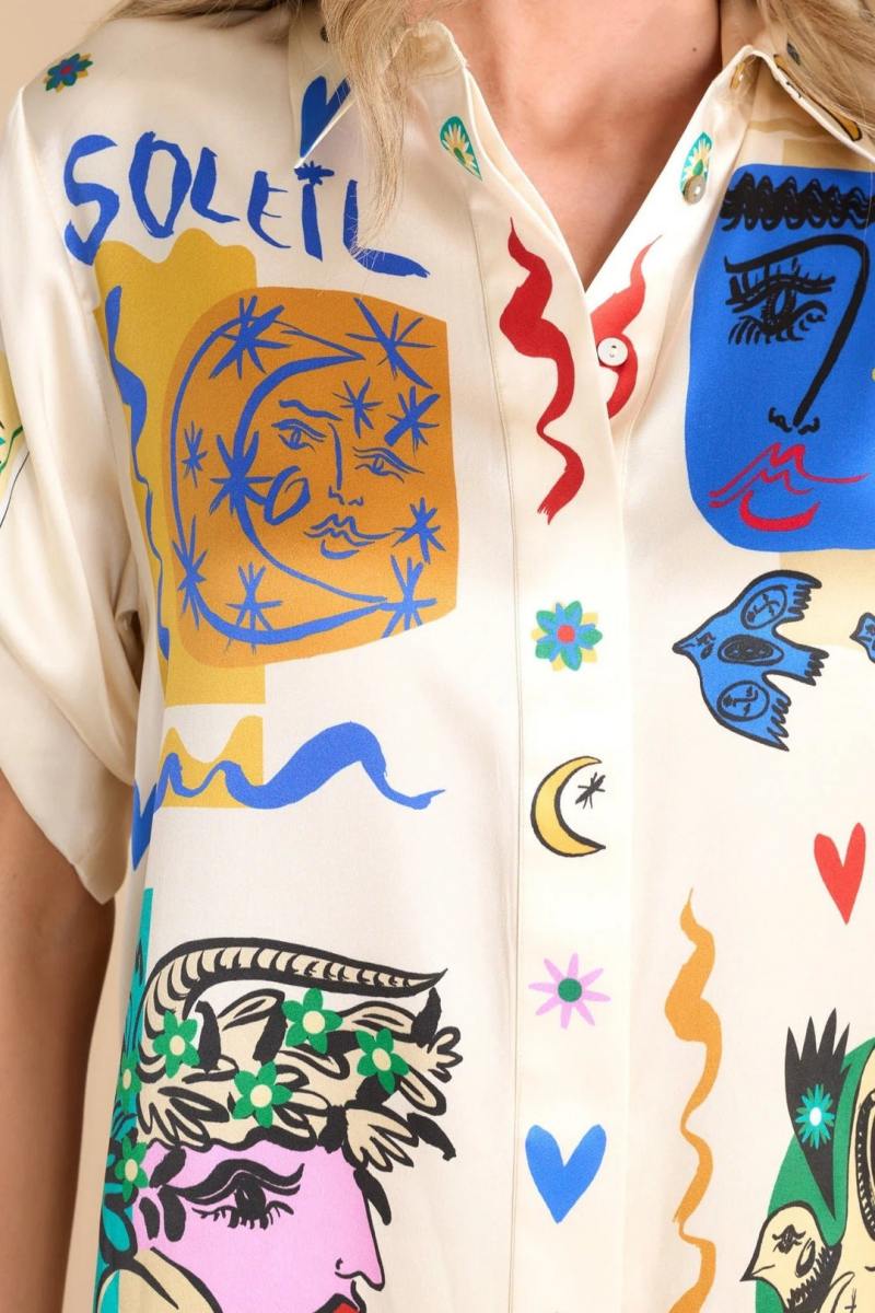 Ensemble chemise et pantalon oversize à imprimé ivoire