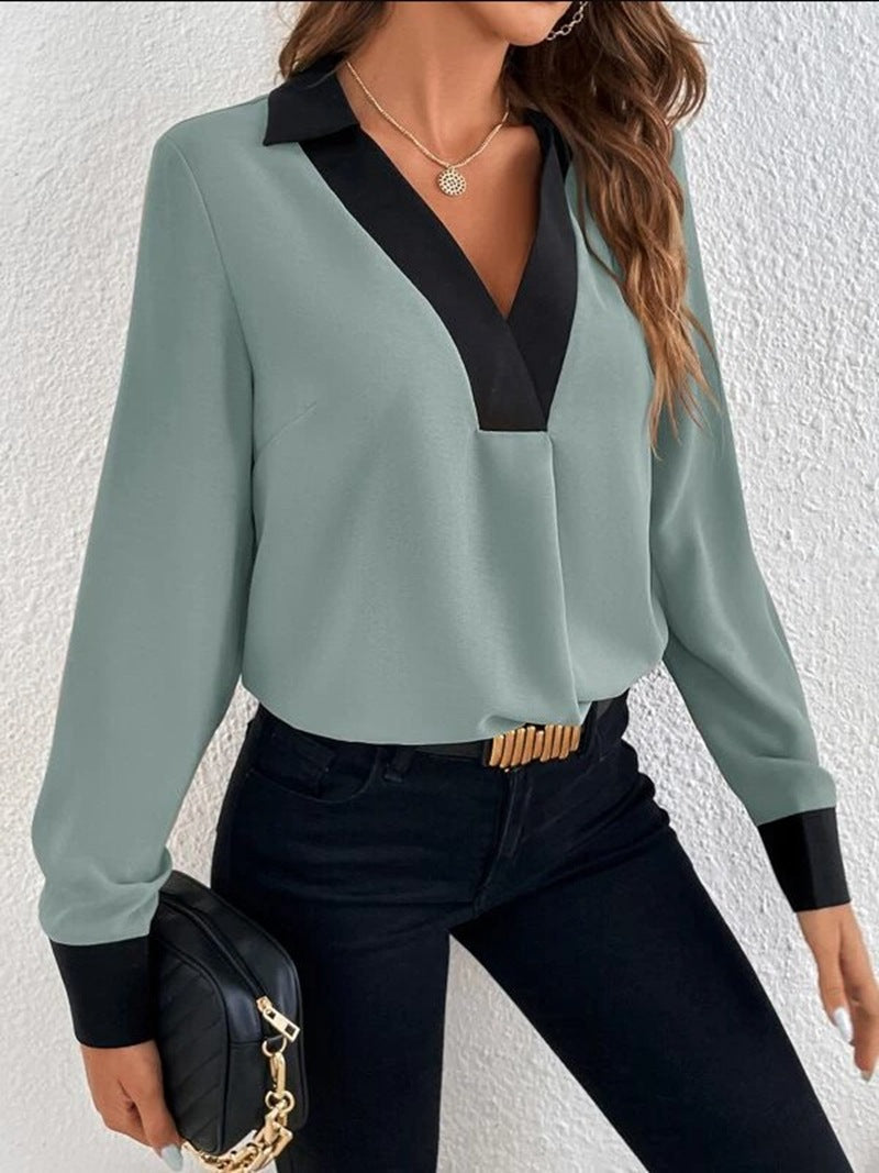 Bellachicha Damen-Shirt mit V-Kragen und Kontrastfarben