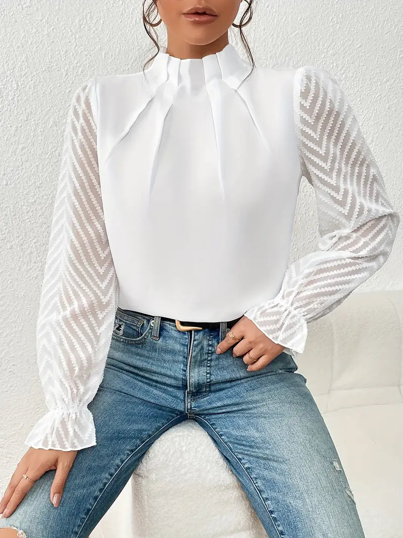 Bellachicha Bluse | Schicker plissierter top mit netzärmeln für damen