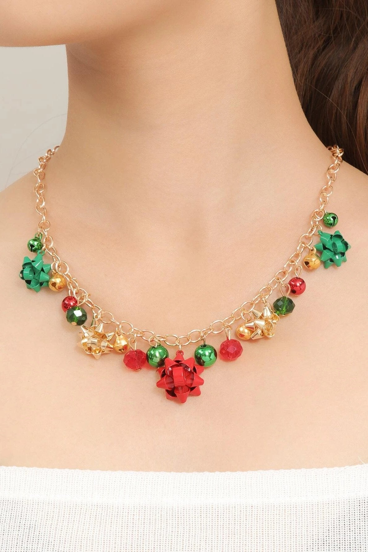 Collier de Noël en alliage avec clochettes et fleurs Eileen