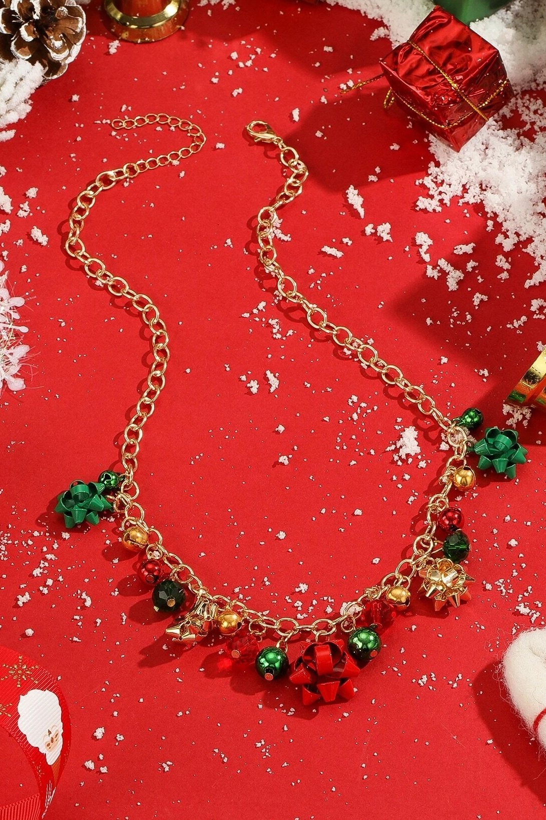 Collier de Noël en alliage avec clochettes et fleurs Eileen