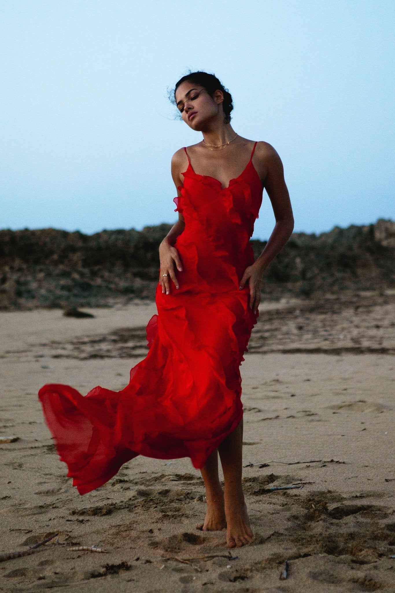 Maxi-Unterkleid aus Chiffon mit Rüschen „Eve“