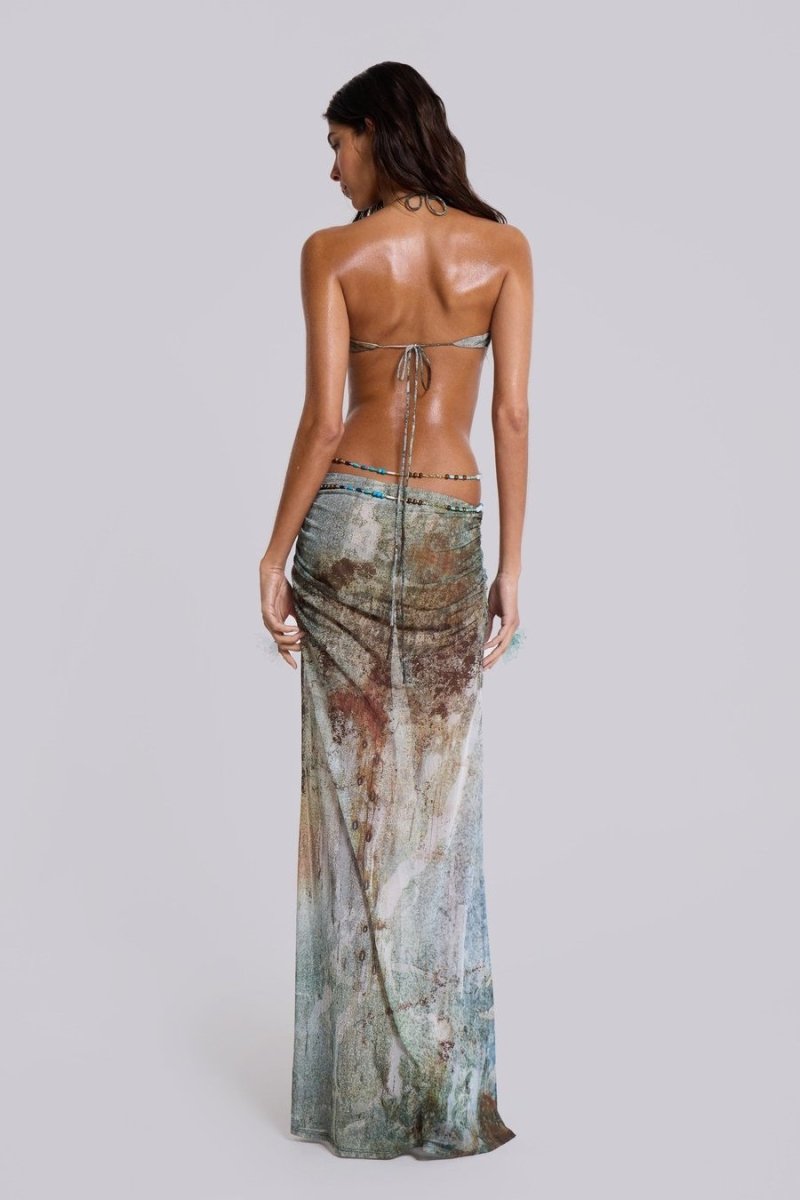 Eve Neckholder-Maxikleid aus Netzstoff mit Muschelbesatz