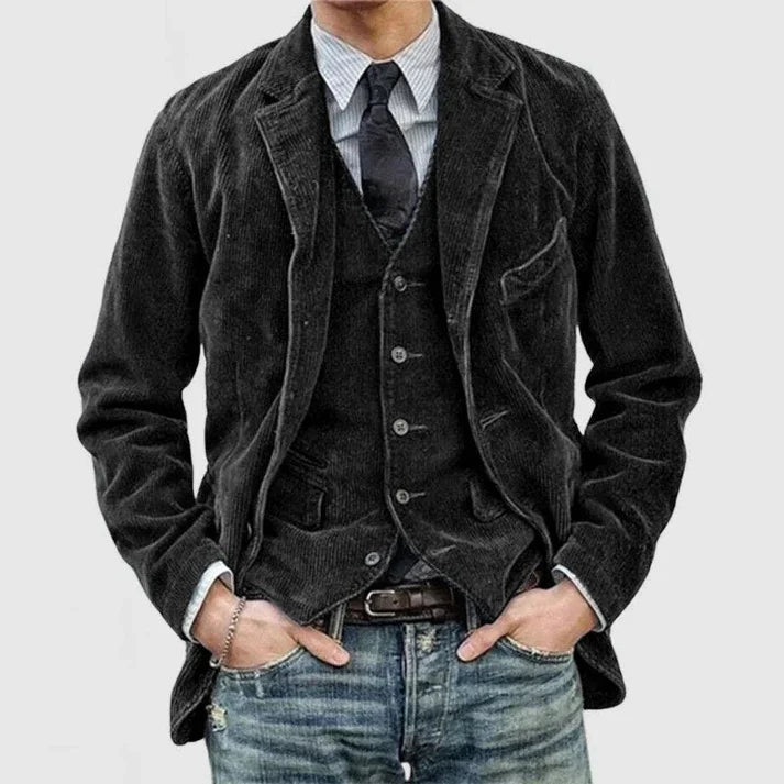 La - veste vintage à revers en daim côtelé Nicks pour homme
