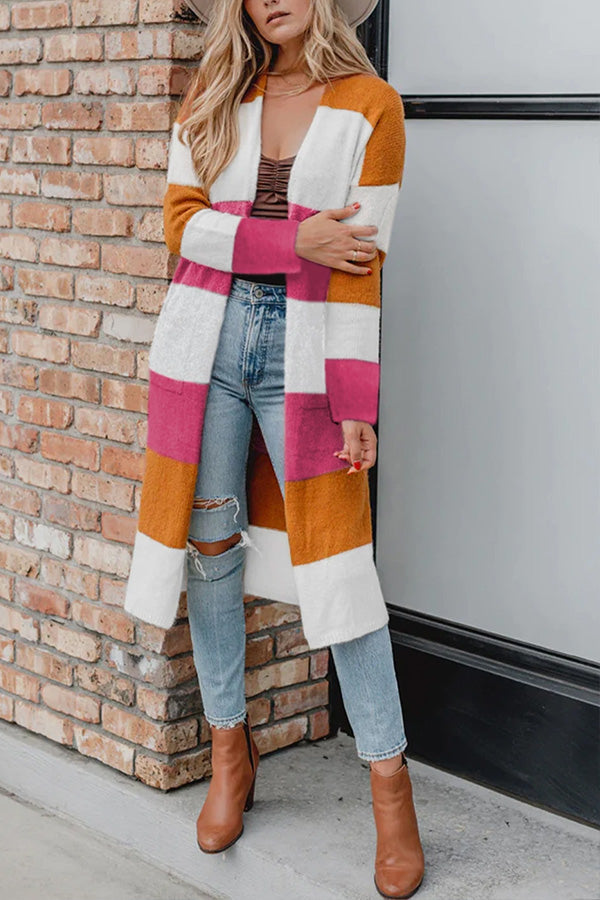 Weina | Cardigan tricoté ouvert sur le devant à blocs de couleurs