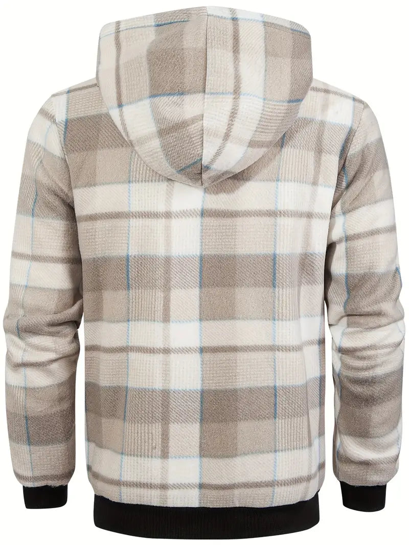 Kieran – Sweat à capuche zippé doublé polaire à carreaux pour homme