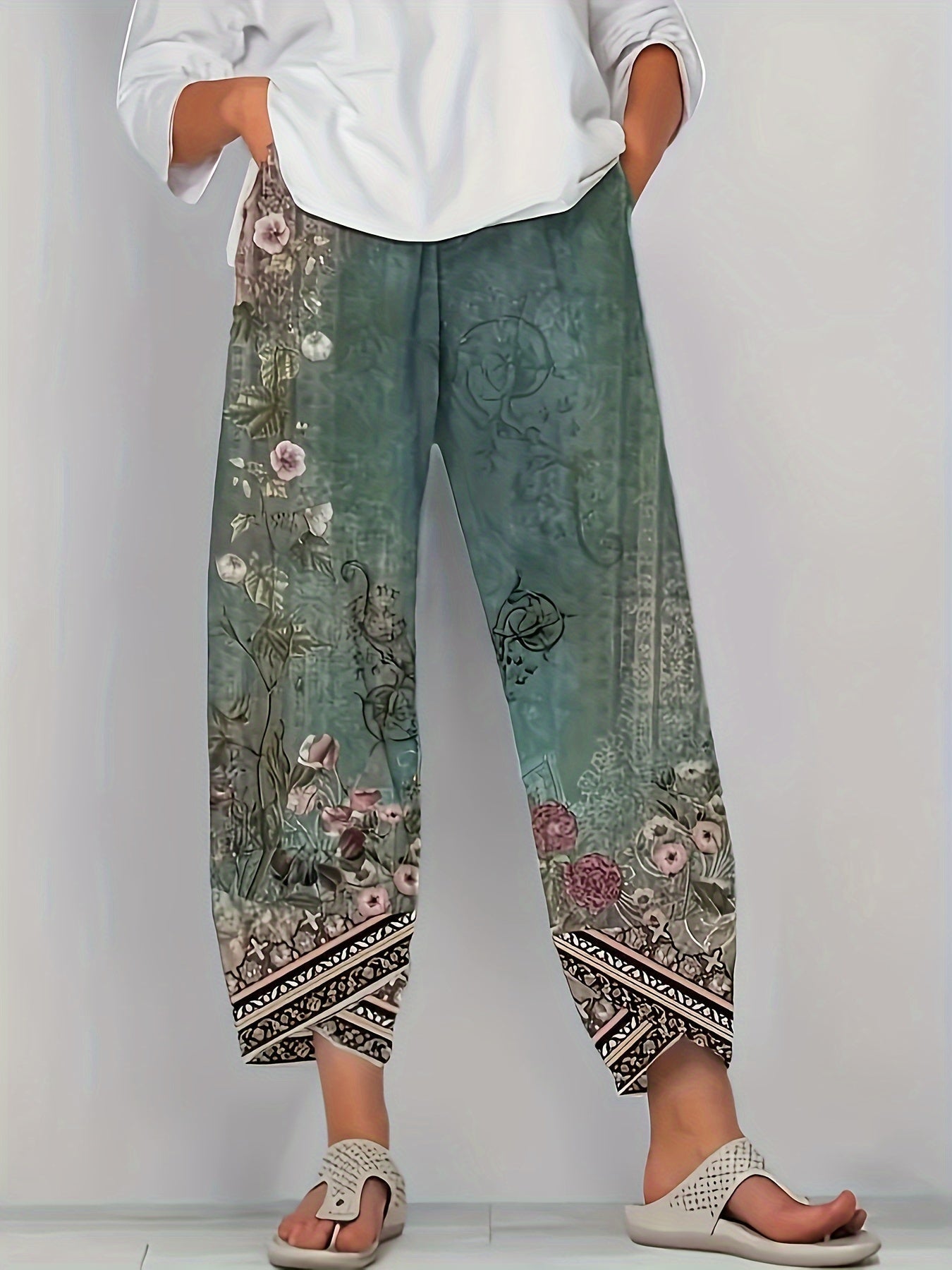 Keaton | Pantalon femme à imprimé floral | Vert