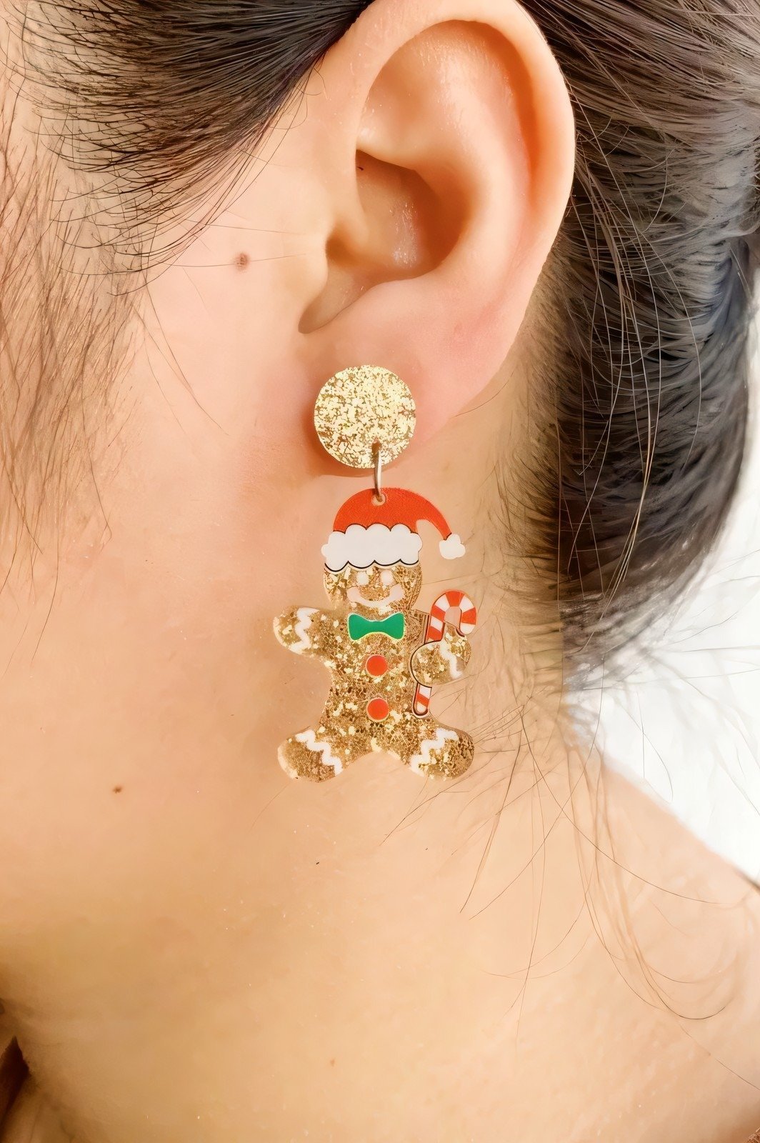 Boucles d'oreilles scintillantes en forme de bonhomme en pain d'épices