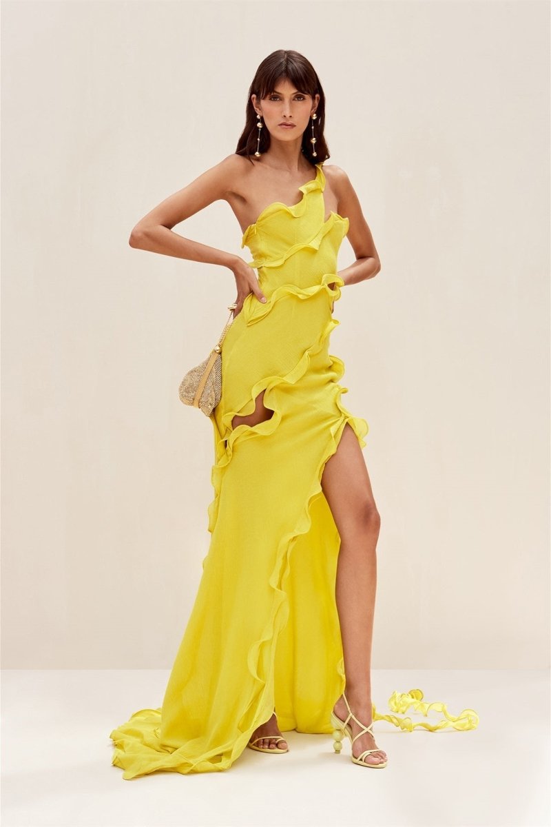 Gloria Maxi-Chiffonkleid mit One-Shoulder-Träger und Rüschen