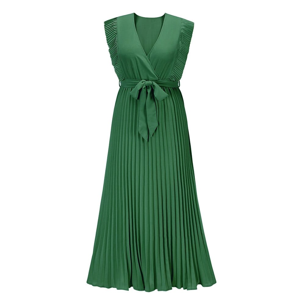 Veronica - Grün Bohème Damen Kleid mit V-Ausschnitt