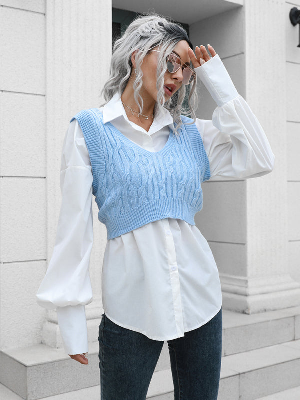 Damen-Pullover mit V-Ausschnitt und frittiertem Teig