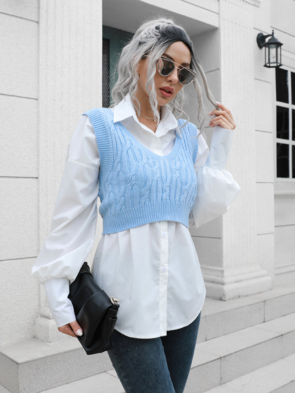 Damen-Pullover mit V-Ausschnitt und frittiertem Teig