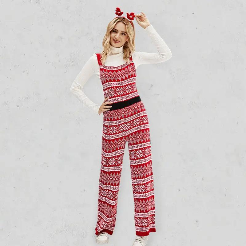 Damen Weihnachtsoutfit Strick Locker Weihnachts Schneeflocke Strickoverall