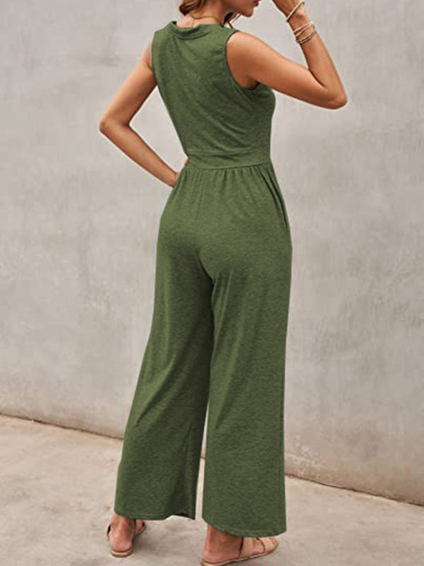 Einfarbiger, lockerer, ärmelloser Jumpsuit für Damen