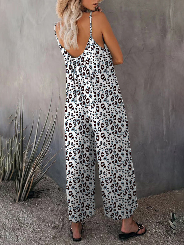 Lässiger ärmelloser Jumpsuit mit Leopardenmuster und Tasche für Damen