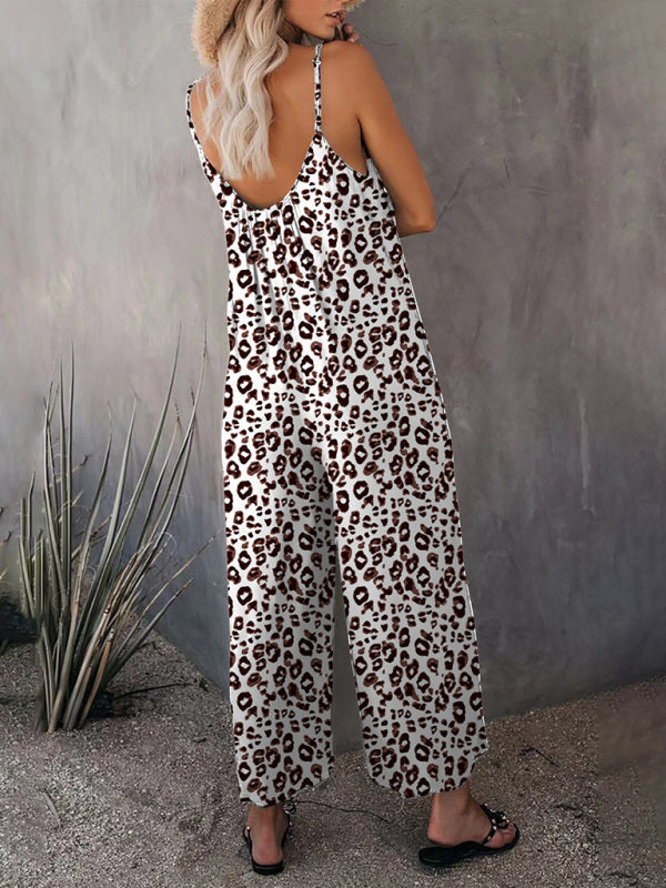 Lässiger ärmelloser Jumpsuit mit Leopardenmuster und Tasche für Damen