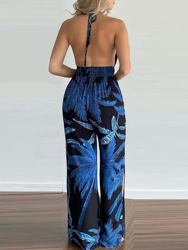 Neckholder-Jumpsuit mit unregelmäßigem Aufdruck für Damen