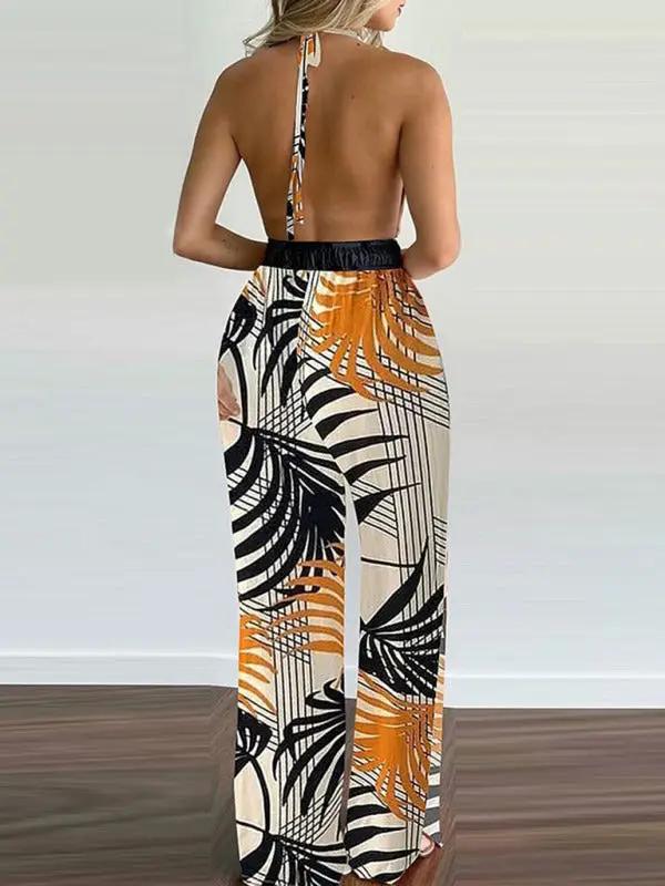 Neckholder-Jumpsuit mit unregelmäßigem Aufdruck für Damen