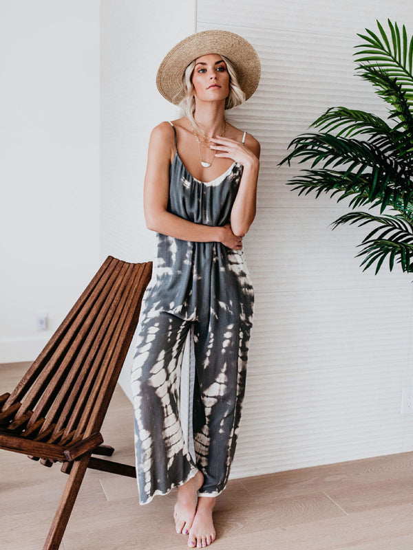 Sexy Jumpsuit mit weitem Bein und Hosenträgern für Damen