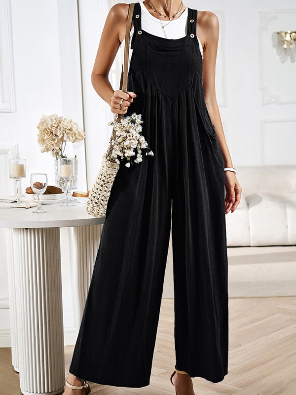 Einfarbiger, lässiger All-Match-Overall mit weitem Bein für Damen