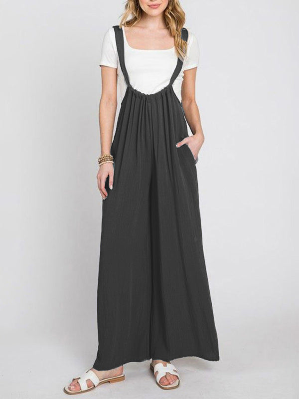 Neu Overall einfarbig alle-spiel schnüren lose doppel seite tasche breite bein hosen