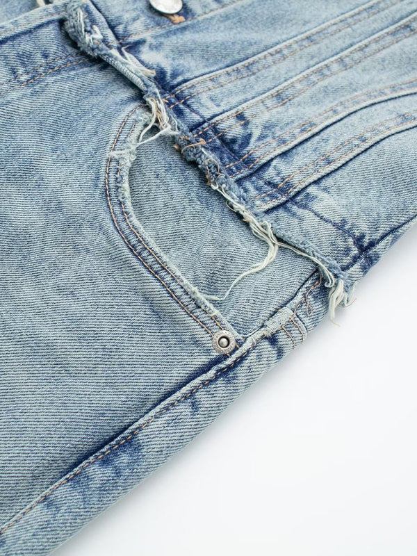 Neue Damen Retro Hottie Style Tube Top locker lässig gerade Denim Overall