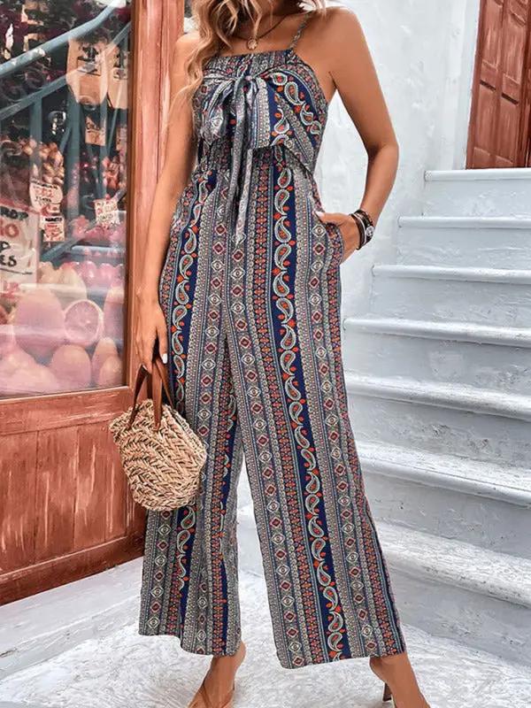 Damen Jumpsuit mit Hosenträgern und Schnürung im Bohemian-Stil