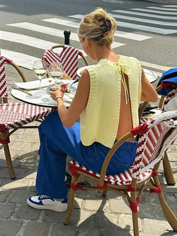 Gestricktes, rückenfreies Trägertop mit Schnürung für Damen