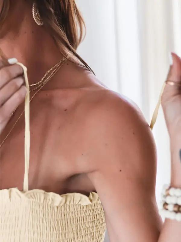 Combinaison taille haute froncée sans manches pour femme, couleur unie 