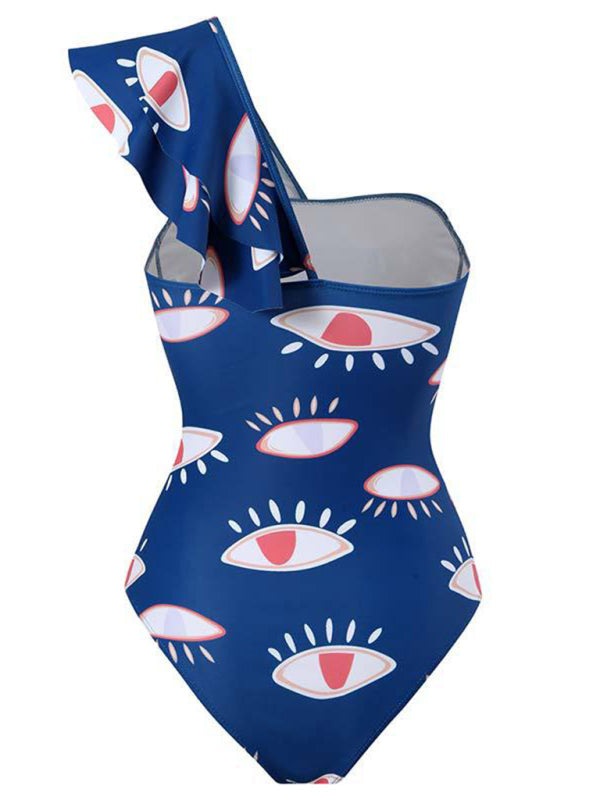 Neuer einteiliger Badeanzug/geteilter Bikini mit Rüschen und Teufelsauge