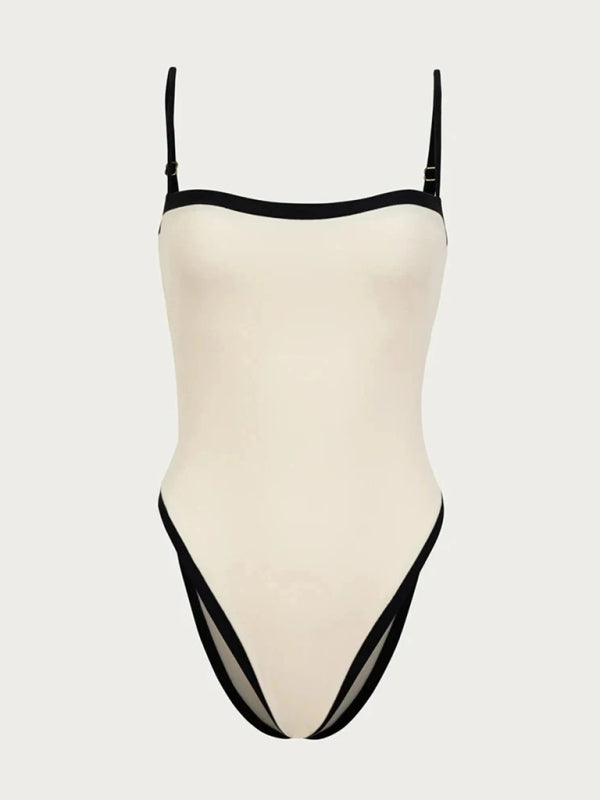 Damenmode Bikini Neuer Damen Kontrastfarbe Gespleißter Einteiliger Badeanzug