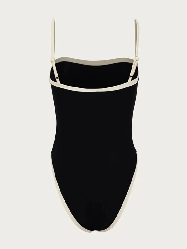 Damenmode Bikini Neuer Damen Kontrastfarbe Gespleißter Einteiliger Badeanzug