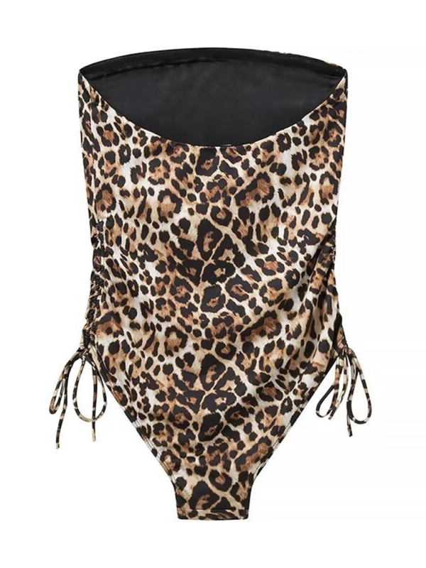Schmal geschnittener Bandeau-Badeanzug mit Animalprint für Damen