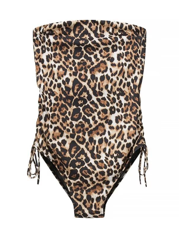 Schmal geschnittener Bandeau-Badeanzug mit Animalprint für Damen