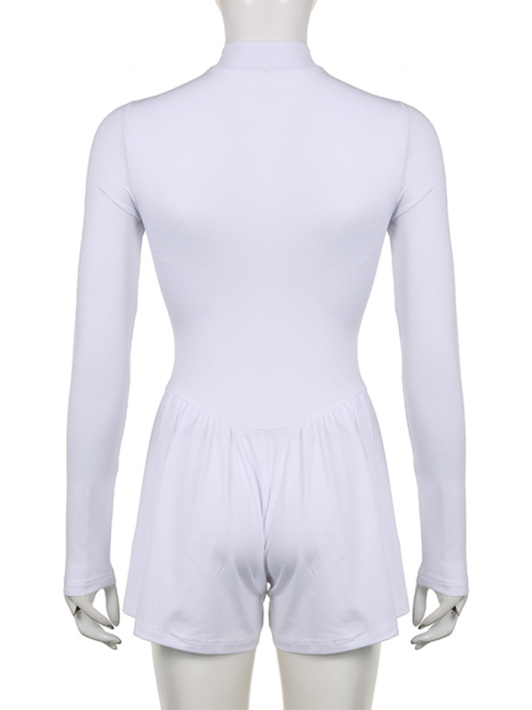 Mode frauen einfarbig casual sportswear reißverschluss weites bein overall shorts