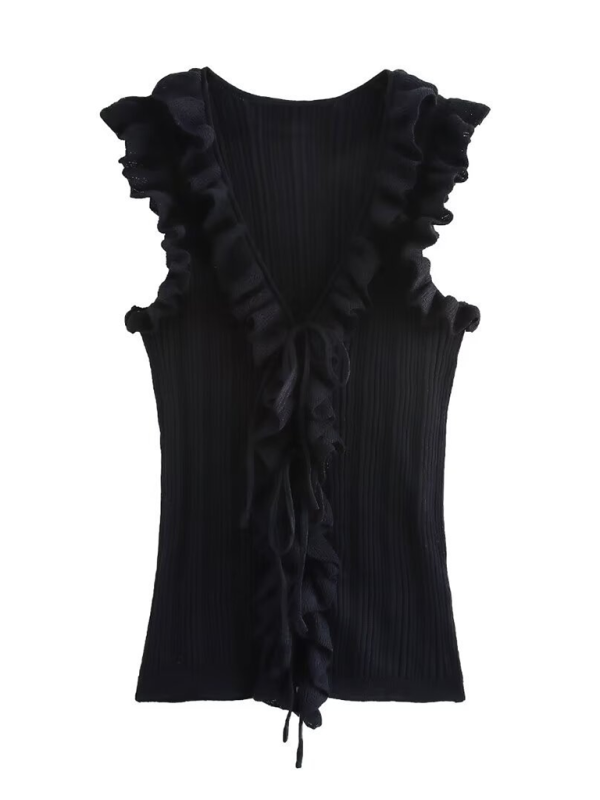 Pull sans manches à la mode avec gilet à volants 