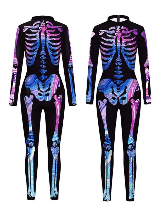 Halloween Neues Produkt Bunter Menschlicher Skelettdruck Karneval Cosplay Einteiler