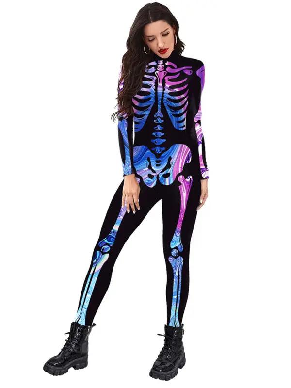 Halloween Neues Produkt Bunter Menschlicher Skelettdruck Karneval Cosplay Einteiler