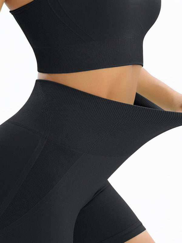 Ensemble deux pièces débardeur et short en tricot sans coutures pour femme, taille haute, couleur pêche 