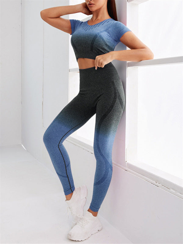 Nahtloser zweiteiliger Yoga-Anzug mit Hang-Dye-Farbverlauf für Damen