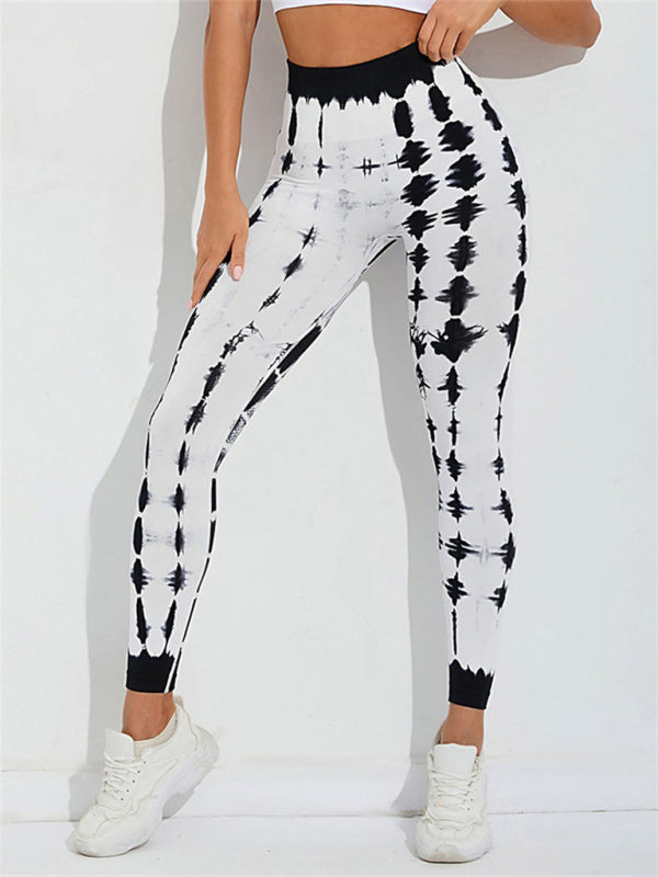 Damen-Batikhose mit hoher Taille, Training, Sport, Yoga, Fitness