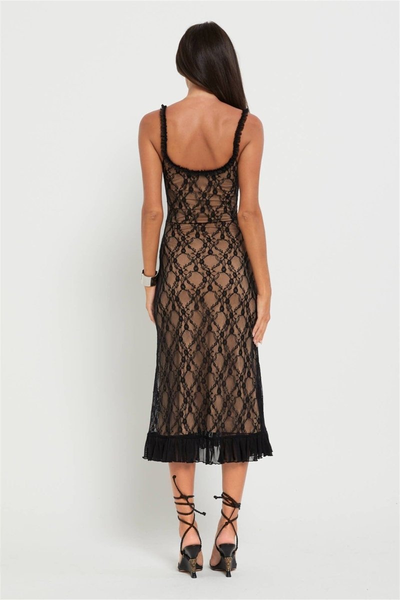 Robe longue Ina à volants et dentelle florale