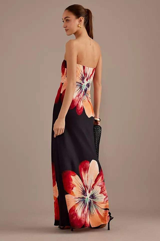 Trägerloses Maxikleid „Janice“ mit Blumendruck