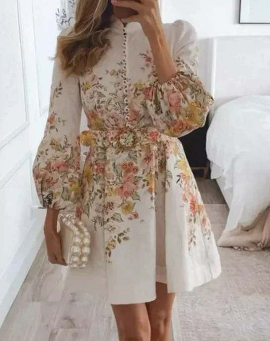 Jeanette - Bedrucktes Minikleid mit Knopfleiste