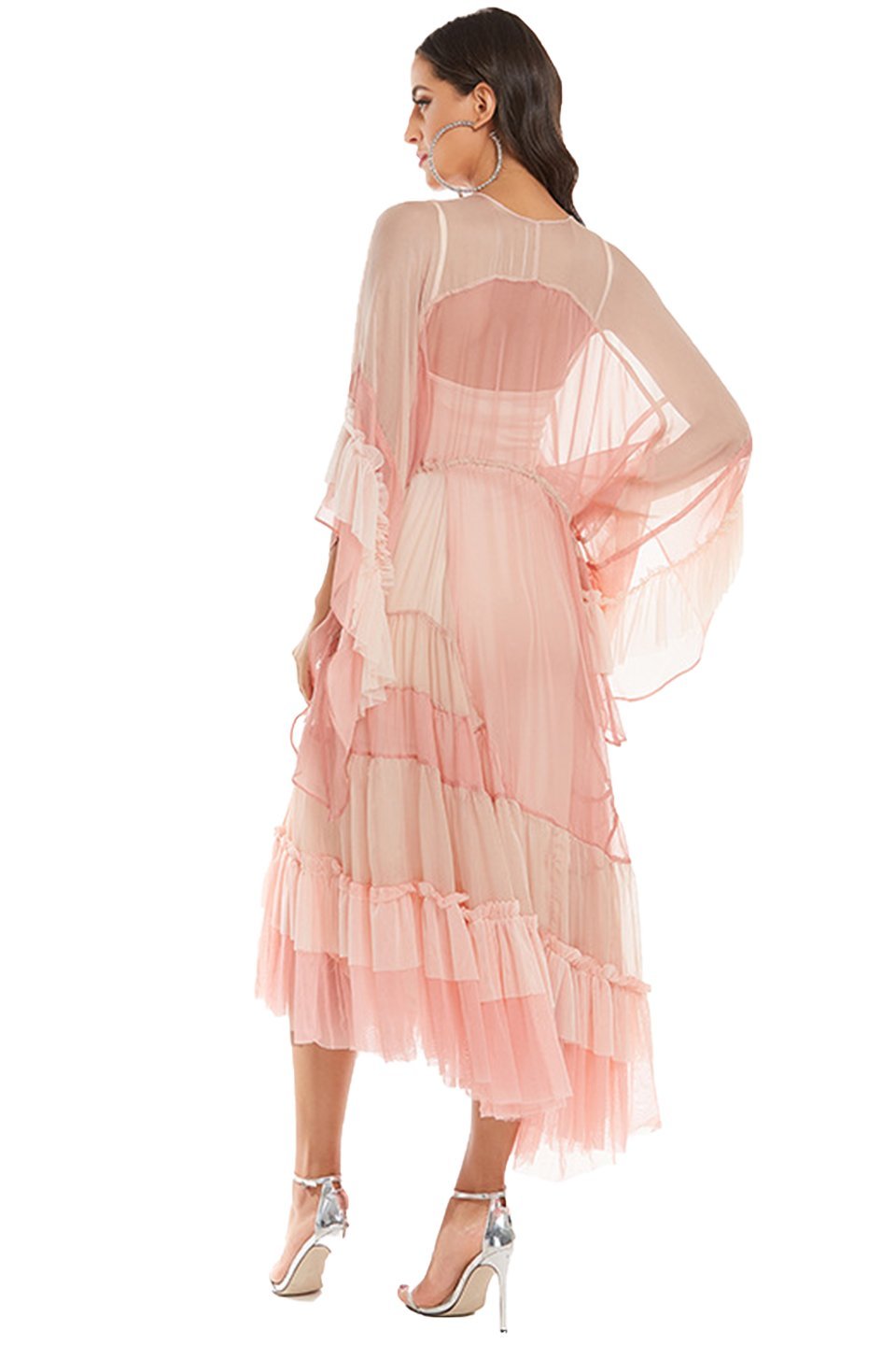 Katie – Midi-Maxikleid aus Netzstoff mit Farbverlauf in Rosa