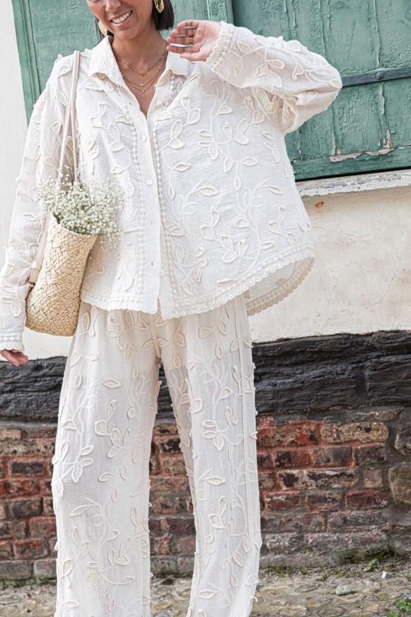 Ensemble deux pièces unique, décontracté et ample en jacquard de style resort